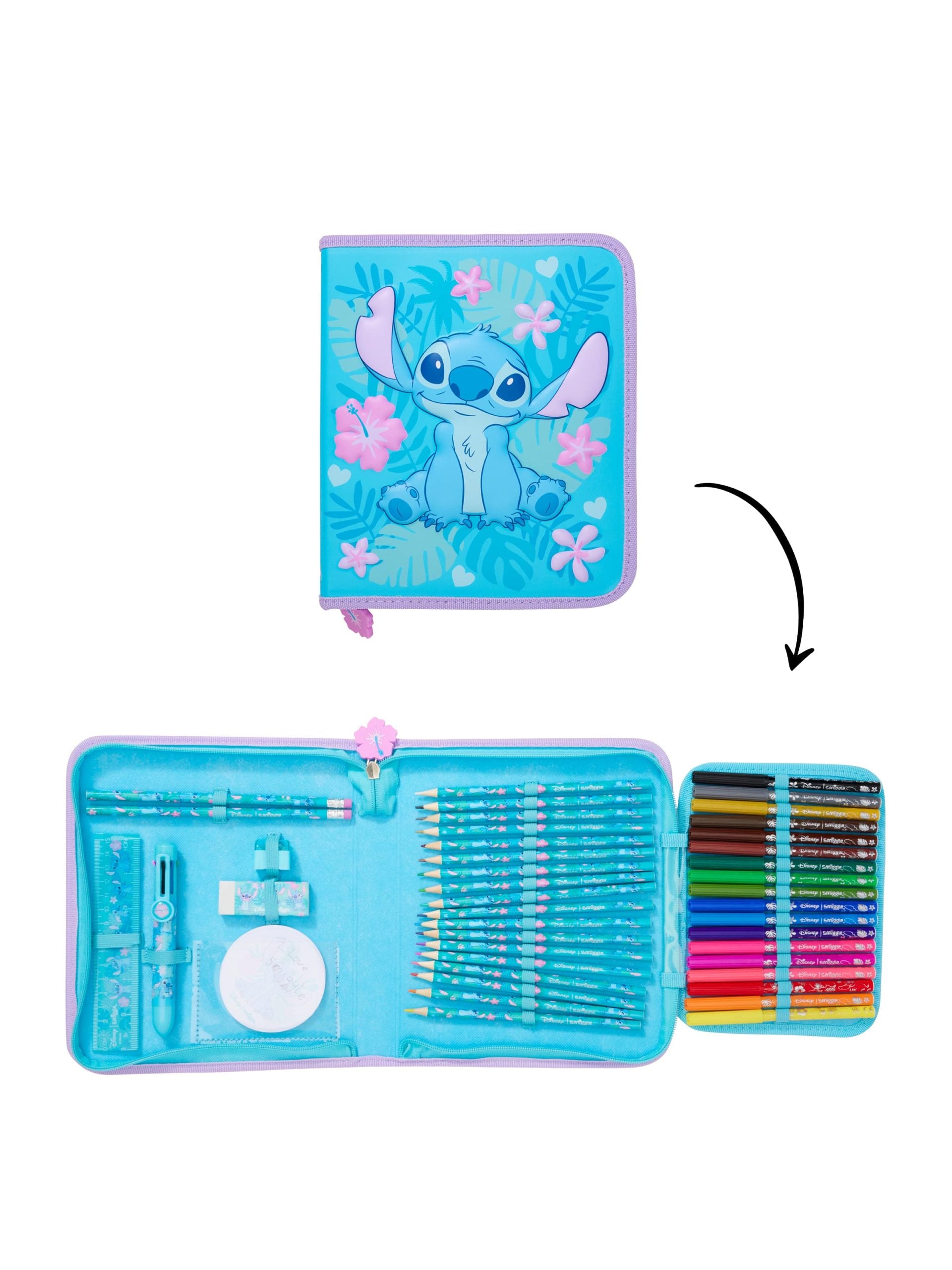 Smiggle - स्टिच स्टेशनरी सेट और पेंसिल बॉक्स