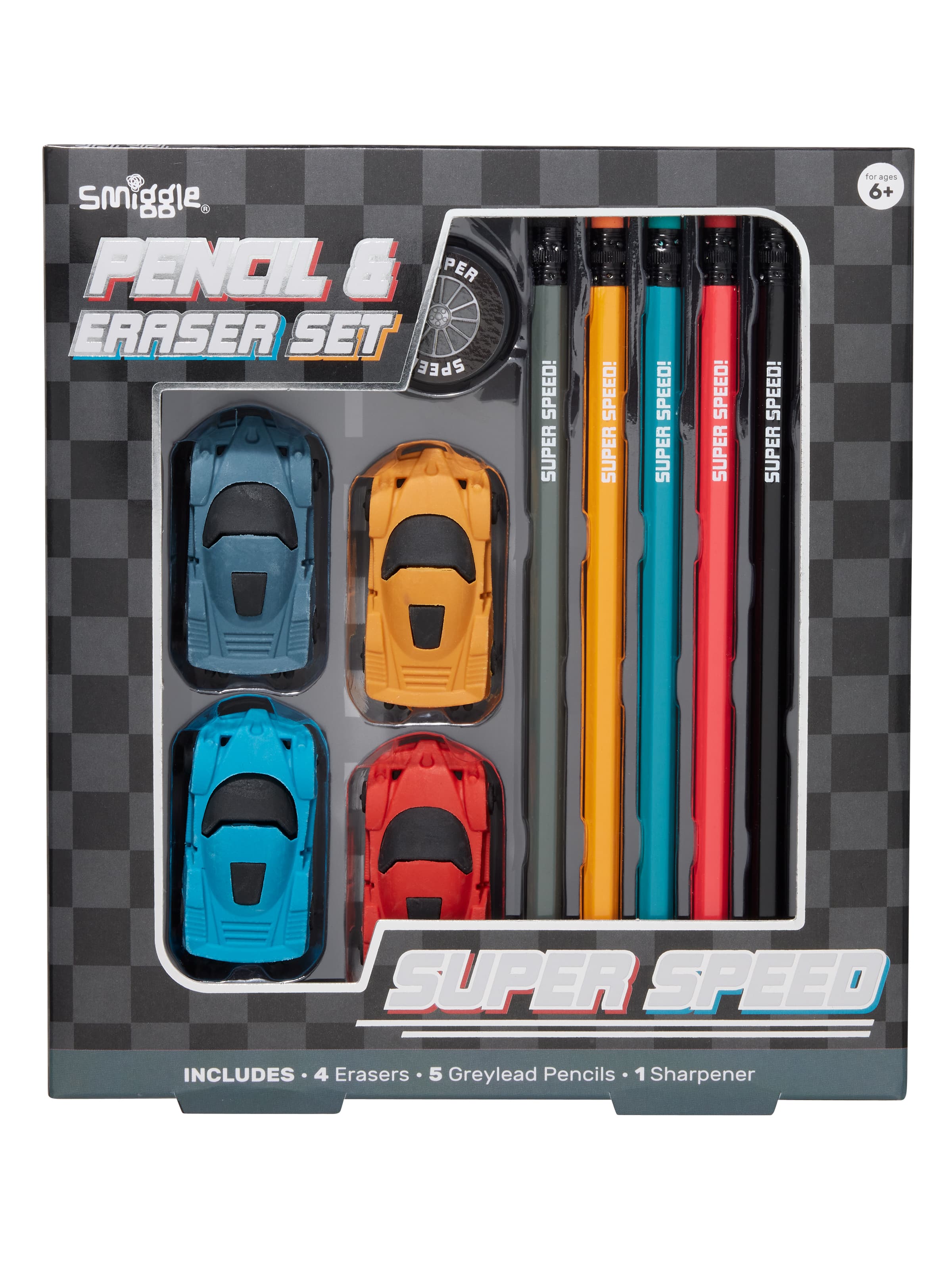 Smiggle - Super Yarış Kalem ve Silgi Seti