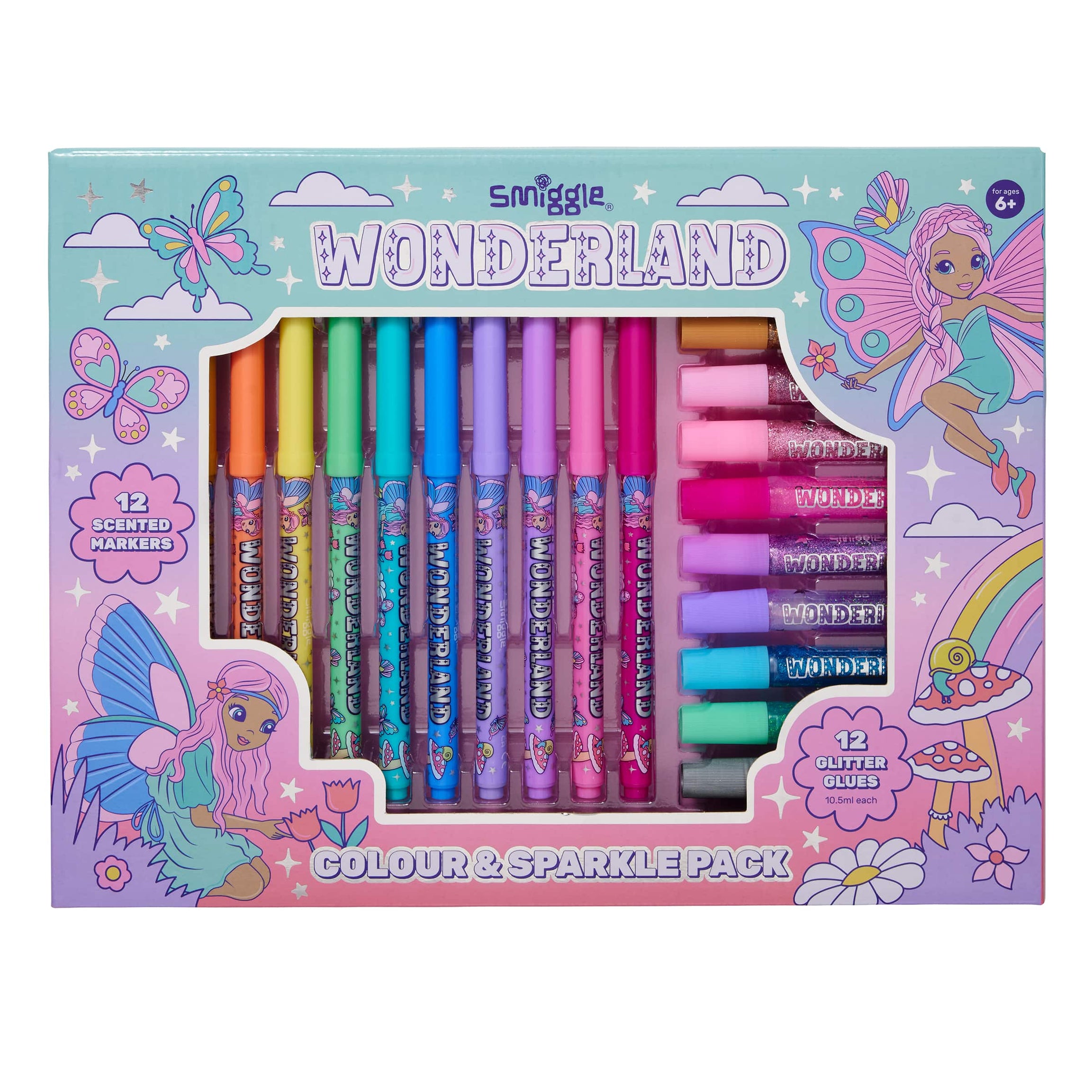 Smiggle - مجموعة قلم تلوين معطر Wonderland وغراء لامع