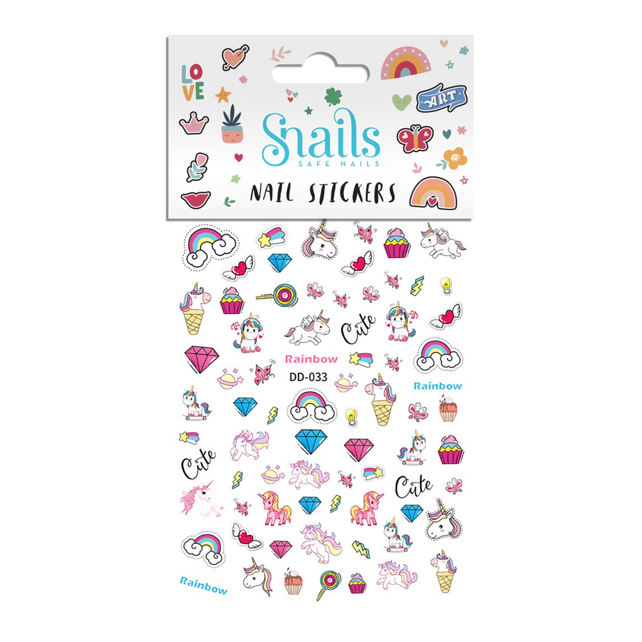 Snails -Çocuk  Tırnak Sticker Seti - Unicorn Rainbow - Dinossi