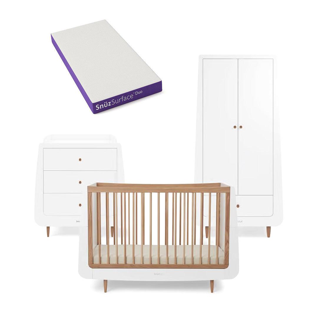 SnuzKot 3 Piece Nursery Furniture Set - The Natural Edit - Oak-Nursery Sets-Oak-Snuz Surface Duo Dual-Sided Cot Mattress | Natural Baby Shower