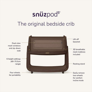 SnuzPod 5 Bedside Crib - Chocolate-Bedside Cribs-Chocolate-Crib | Natural Baby Shower