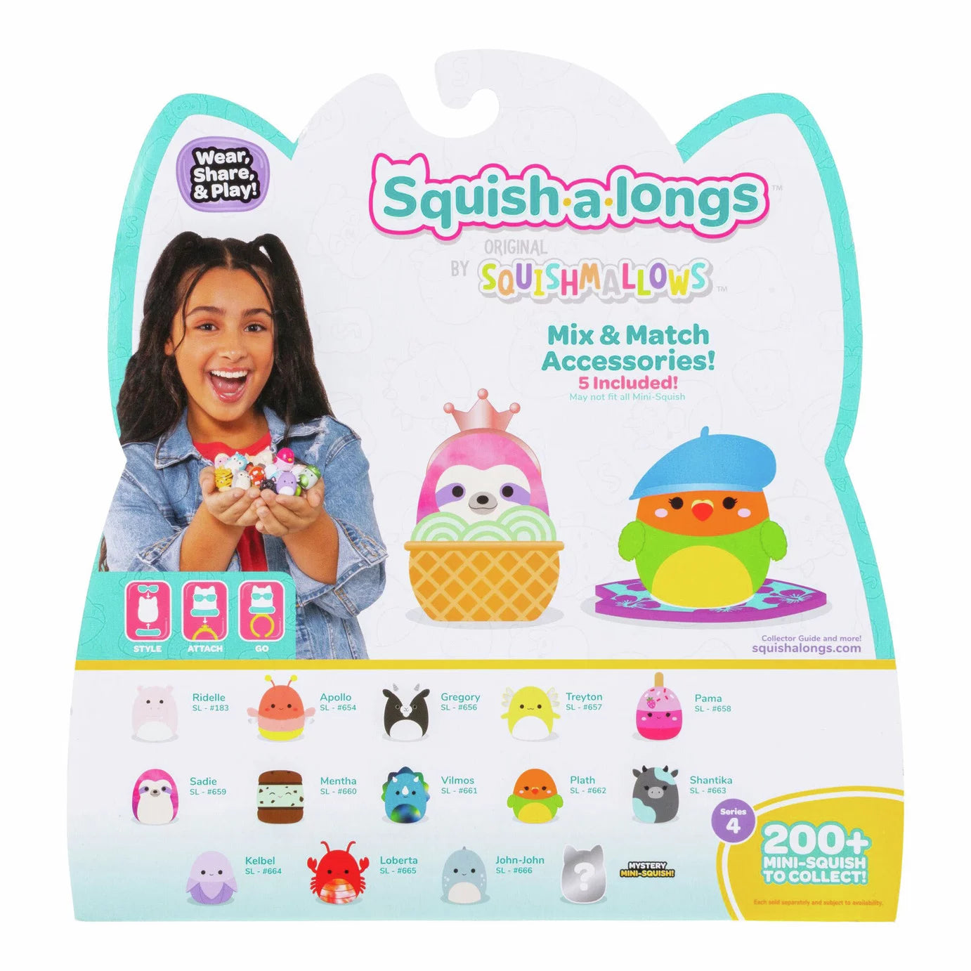Squishmallows - Squish-a-longs Set de 14 Figuras + Anillo + 4 Accesorios Serie Especial Juguete