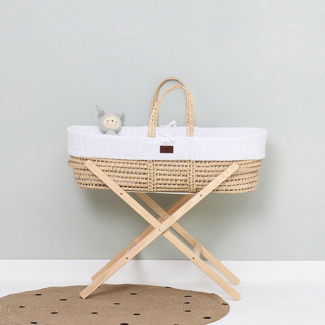 The Little Green Sheep Organic Knitted Moses Basket Bundle - White-Moses Baskets- | Natural Baby Shower