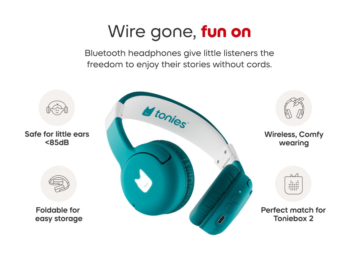 Tonies - Toniebox 2 Bluetooth Auricolari Pieghevoli per Bambini Tropicale Turchese