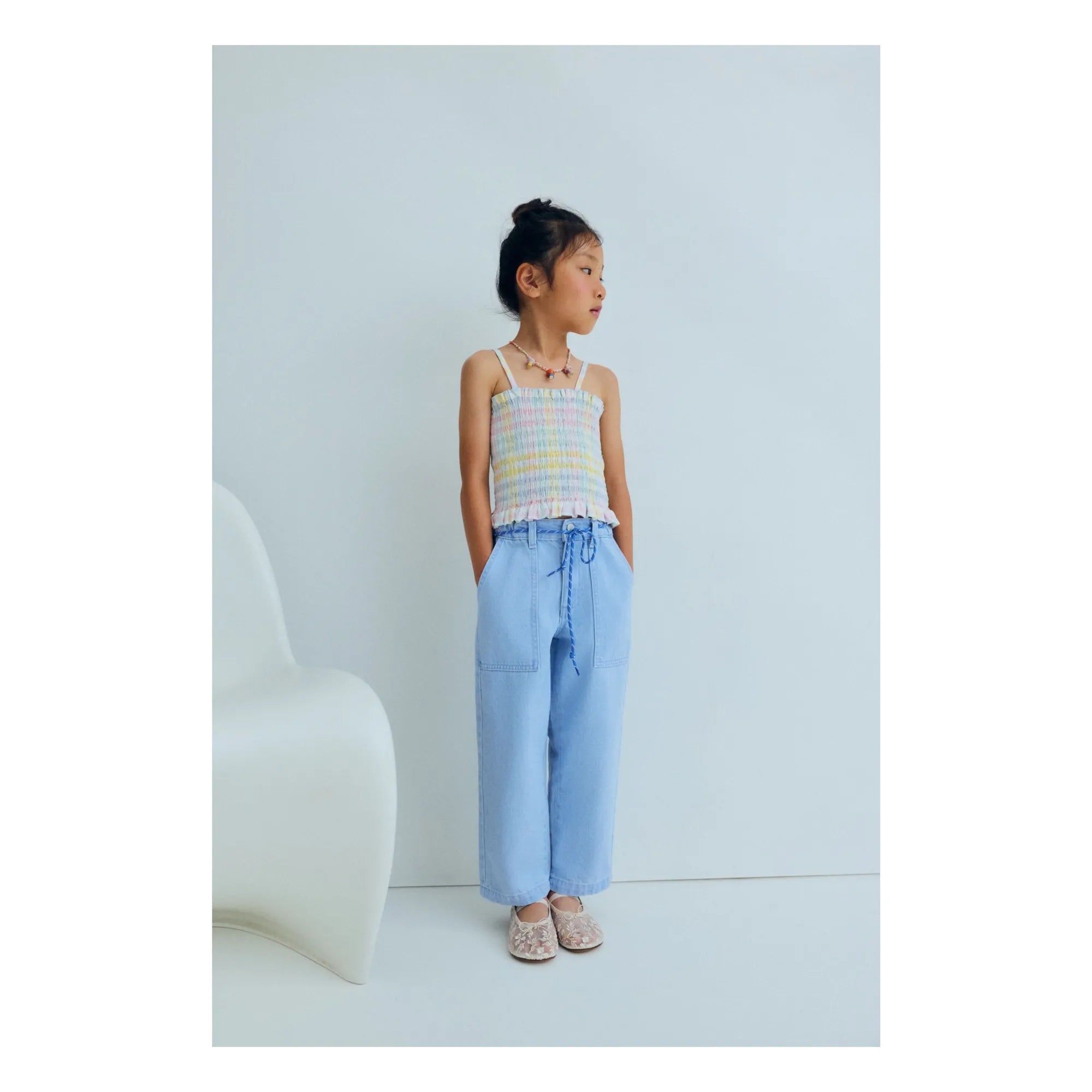 the new society - Top Froncé Mallow kariert | Hellblau