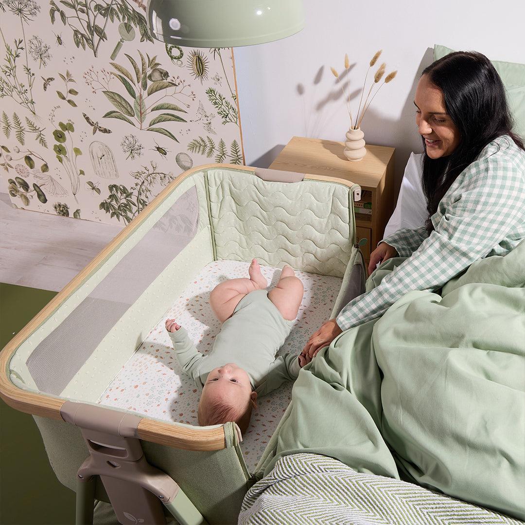 Tutti Bambini Cozee Air 2 Bedside Crib - Drifted Oak / Eucalyptus-Cribs-Drifted Oak / Eucalyptus- | Natural Baby Shower